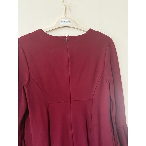 Trina Turk Bell Sleeve Knee Length Swing Dress Darted Waist Dark Red Size 10 EUC - Picture 7 of 8